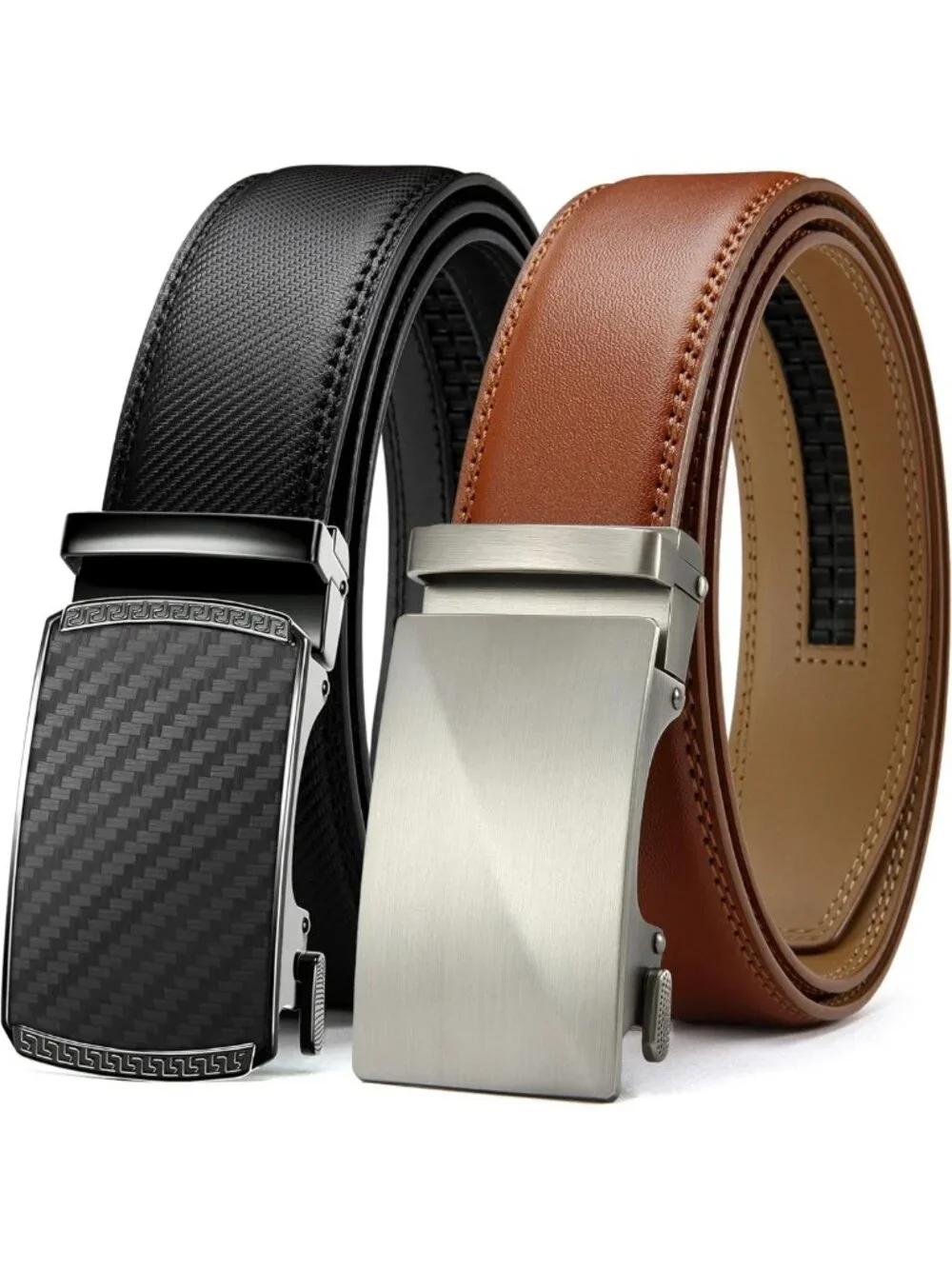 Men's Leather Ratchet Belt 2-Pack - Adjustable Fit, Stylish & Versatile